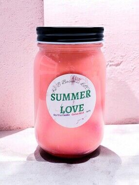 Handmade SUMMER LOVE Wax Candle , Natural Cotton Wick, Hand-Poured, 16 Oz